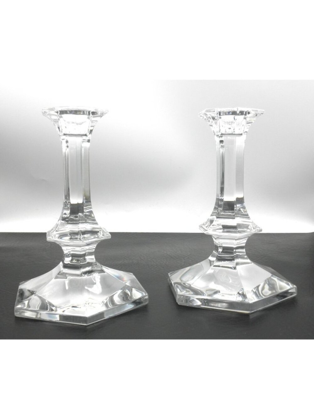 Elysee by Val St. Lambert 6-7/8 Inch Candlestick Holders Set of 2 Pattern VASELY